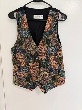 VTG Carole Antone Floral Tapestry Vest M Vintage 90s Boho Cottagecore Whimsigoth